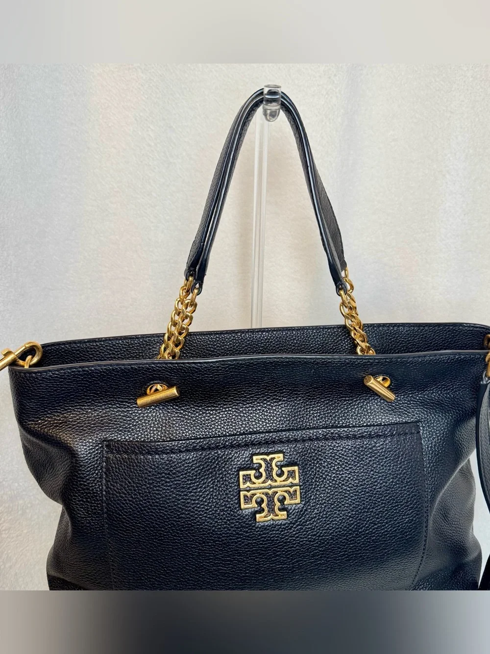 Tory Burch Britten Satchel Black Pebbled Leather Tote Crossbody Bag